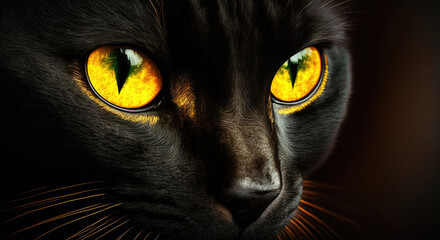 Cat Black and Yellow Eyes - Generative AI