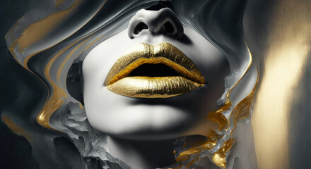Girl Mouth Golden Liquid Sensual - Generative AI