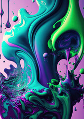 Liquid Paint Close Up Green and Purple - Generative AI