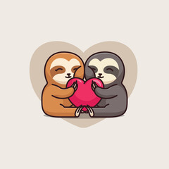 Fototapeta premium Cute couple rabbit huge love heart cartoon vector icon illustration animal isolated