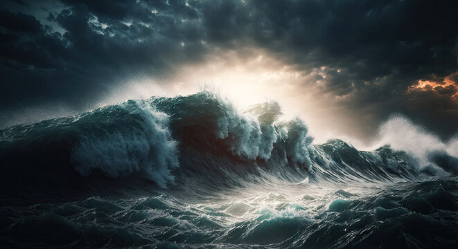 Ocean Stormy and Dramatic with Gushing Waves - Generative AI