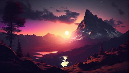Stunning sunset over a mountain landscape