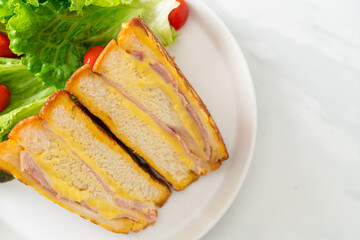 homemade sandwich ham cheese with salad