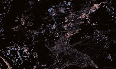 Sparkling fluid. Abstract background. Ink mix. Defocused shiny blue silver golden color glitter particles texture paint wave dark abstract background