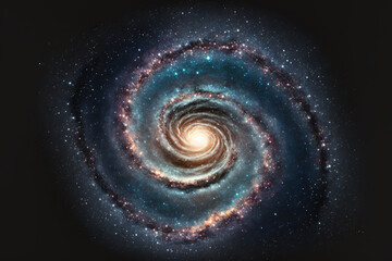 Long exposure grainy image of the Milky Way galaxy with stars and space dust in the cosmos. Generative AI