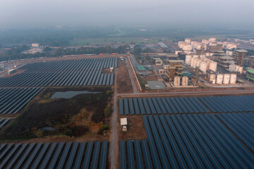 Solar Photovoltaic of aerial top view, solar plant rows array of ground mount system Installation	
