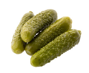 Marinated cucumbers, pickles isolated on white background with clipping path
