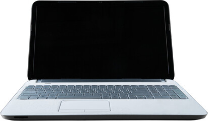 Silver laptop with black screen