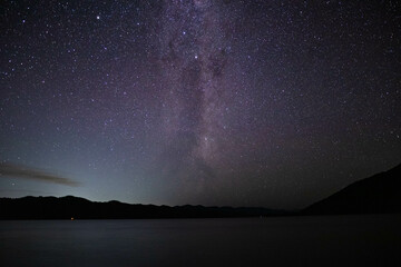 Starry Night Sky over water with Milky Way Galaxy