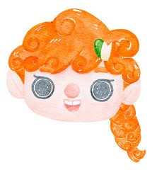 Cute happy smile leprechaun girl St patrick cartoon character watercolour 