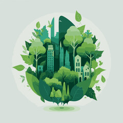 Ecological concept with green city, green eco city, vector illustration