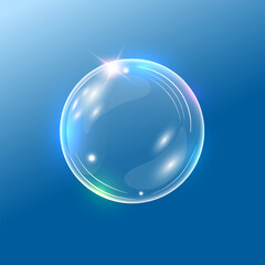Rainbow glossy soap bubble. Realistic transparent 3d vector sphere.