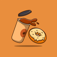 illustration vector of a cup of coffee and donut