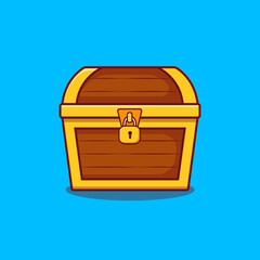 wooden treasure chest with lock vector illustration