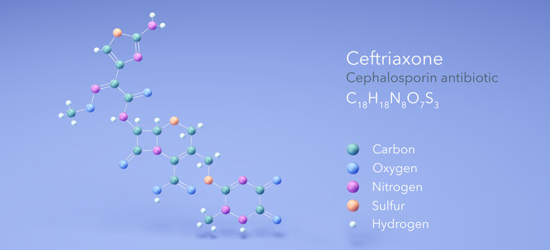 ceftriaxone molecule, molecular structures, Epicephin, 3d model, Structural Chemical Formula and Atoms with Color Coding