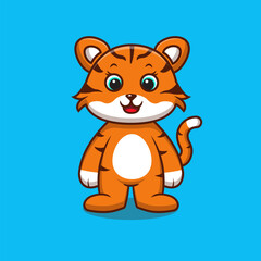 Obraz premium cute baby tiger character with smile face cartoon illustration