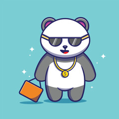 cute panda character flexing expression vector illustration