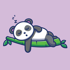 cute panda character sleeping on bamboo vector illustration