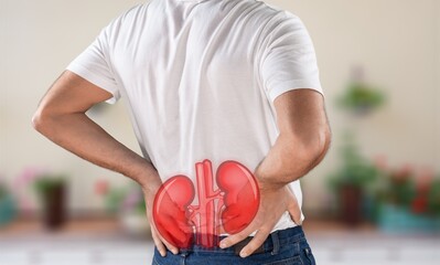 Man with a back pain, kidney problems concept