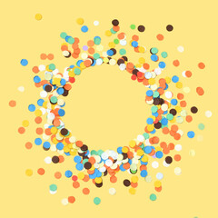 Carnival colorful paper confetti yellow background