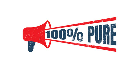 Megaphone 100% Pure Stamp, vector graphic, red grunge