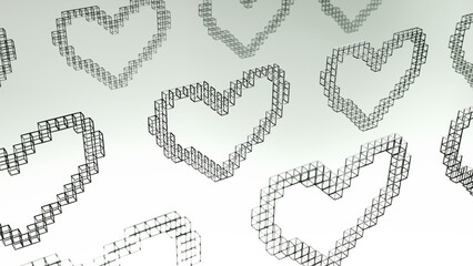 Heart made of metal and cubes on a white background for valentine's day, desktop wallpaper, background for a postcard
