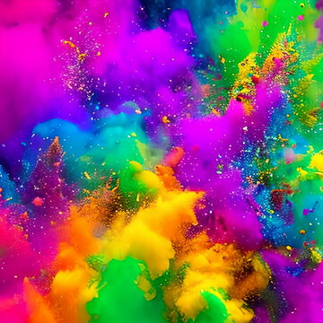 Happy Holi, AI generated Image. Splash of colors on white background.