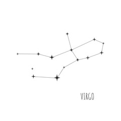 Simple constellation scheme Virgo.   Doodle, sketch, drawn style. Constellation Virgo scheme collection. Stars on white background. Zodiac sign