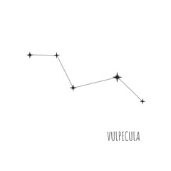 Simple constellation scheme Vulpecula, Big Dipper. Doodle, sketch, drawn style, set of linear icons of all 88 constellations. Isolated on white background