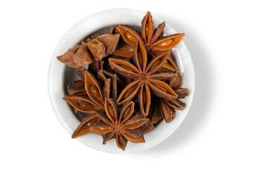 Asian colorful spices in white ceramic plate