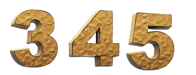 Numbers: 3, 4, 5, clay. Dirty 3D alphabet modeled out of clay.