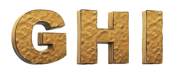 Letters: g, h, i, clay. Dirty 3D alphabet modeled out of clay.