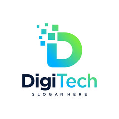 Digital Technology Pixel Initial Letter D Logo Design Template