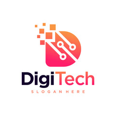 Digital Technology Pixel Initial Letter D Logo Design Template