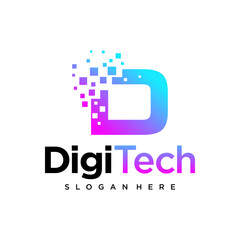 Digital Technology Pixel Initial Letter D Logo Design Template