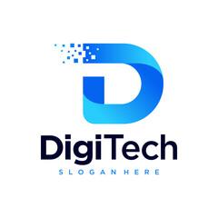 Digital Technology Pixel Initial Letter D Logo Design Template