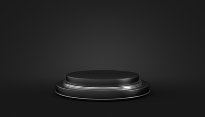 3d Black background products display podium scene with geometric platform. 3d render with podium. stand to show cosmetic products.
