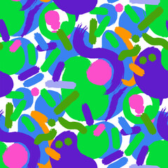 Abstract repeated seamless pattern of various bright curvy shapes