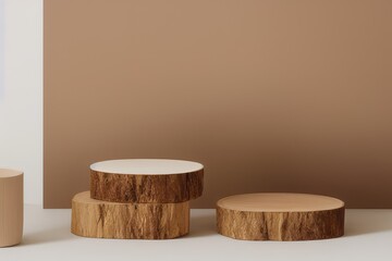 High-Resolution Image of Wooden Product Display Background Showcasing a Natural and Elegant Design, Perfect for Adding a Touch of Class to any Project. Mockup for a Natural Product Presentation