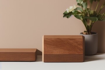 High-Resolution Image of Wooden Product Display Background Showcasing a Natural and Elegant Design, Perfect for Adding a Touch of Class to any Project. Mockup for a Natural Product Presentation
