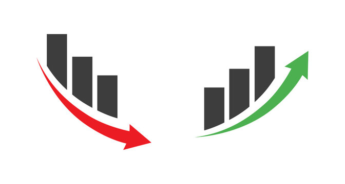 Business graph increase and decrease icon. profit growing with green and red arrow. vector illustration