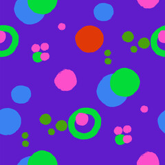 Abstract repeated seamless pattern of various bright circular shapes