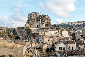 Obraz premium View at the rock church Santa Maria de Idris in Matera, Basilicata, Italy - Europe