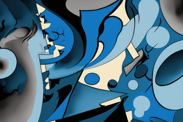 Abstract Blue and Grey Painting. Generative AI