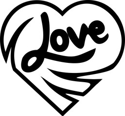 Black and white heart illustration. PNG with transparent background