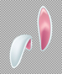 Fototapeta premium Rabbit ears realistic 3d vector illustration. Easter bunny ears kid headband, mask. Hare costume white and pink element. Photo editor, booth, video chat app isolated on transparent background