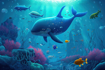 Obraz na płótnie Canvas Blue sea wildness, the world's ocean, and stunning undersea. Generative AI