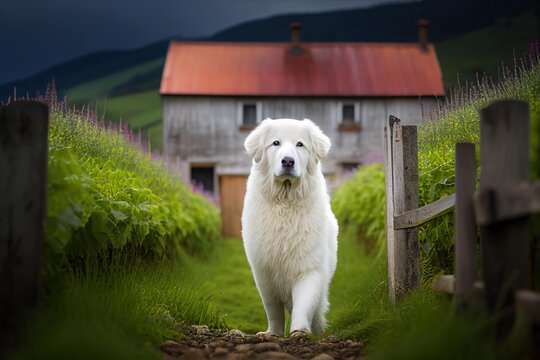 Kuvasz Dog protecting Farm, Generative AI