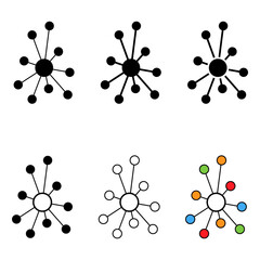 Set of Hub flat network icon, connect structure vector symbol isolated background, technology system