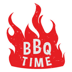 Barbecue party design. Grill sticker on fiery background. BBQ

